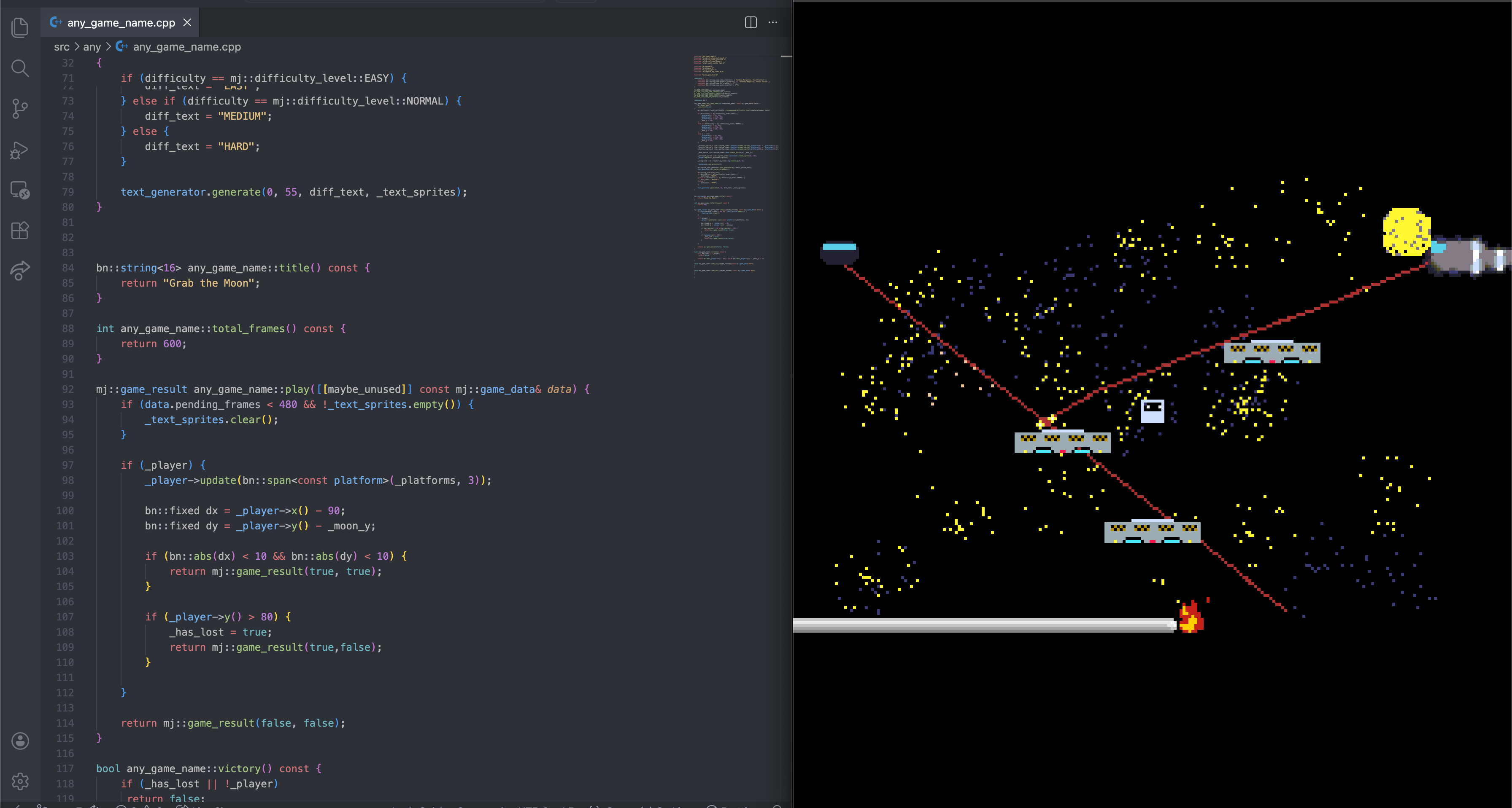Screenshot of a Game Boy Advance emulator showing custom sprite work and Butano engine test environment